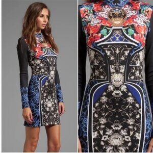 CLOVER CANYON ROYAL EGG VASE FLORAL LONG SLEEVE BODYCON DRESS